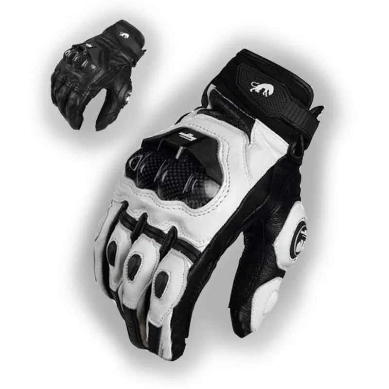 Genuine Leather Black Racing Motorcycle Gloves for Men - Summer and Winter Road Riding Team Edition