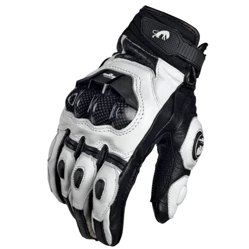 Genuine Leather Black Racing Motorcycle Gloves for Men - Summer and Winter Road Riding Team Edition