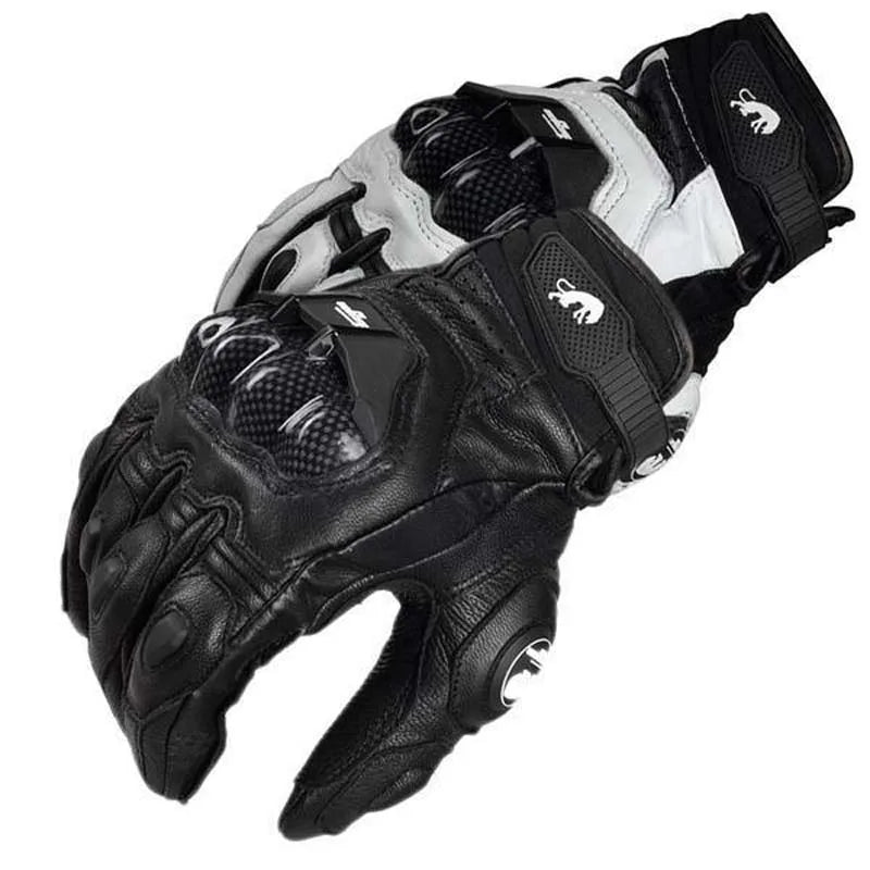 Genuine Leather Black Racing Motorcycle Gloves for Men - Summer and Winter Road Riding Team Edition