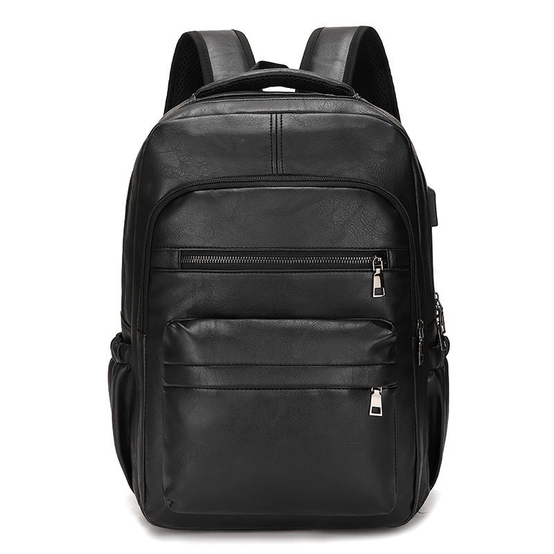Retro Soft Leather Men'S Backpack Fashion Business Travel Computer Bag