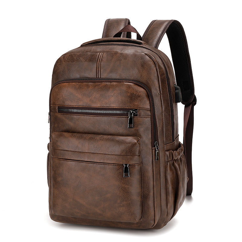 Retro Soft Leather Men'S Backpack Fashion Business Travel Computer Bag