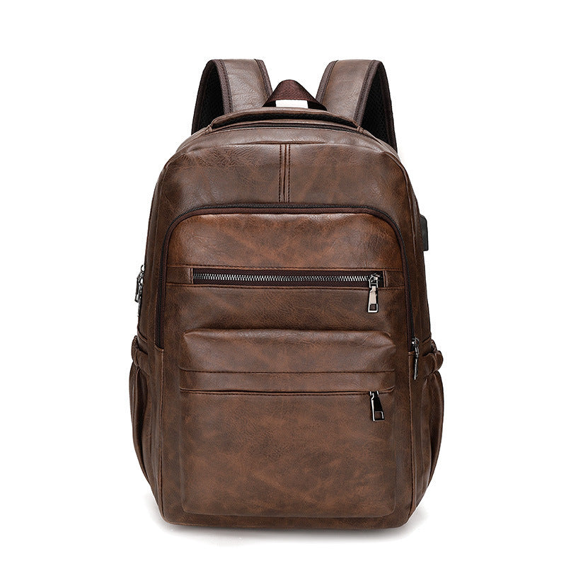 Retro Soft Leather Men'S Backpack Fashion Business Travel Computer Bag