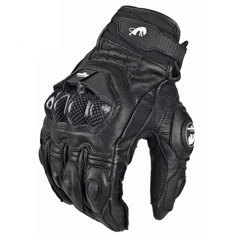 Genuine Leather Black Racing Motorcycle Gloves for Men - Summer and Winter Road Riding Team Edition